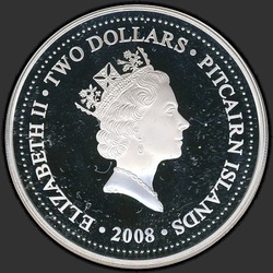 аверс $ 2 2008 "Корабль Баунти. Цветная"
