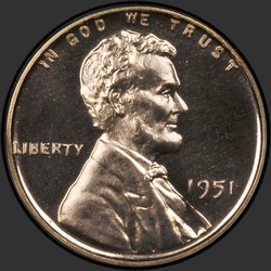 аверс 1¢ (penny) 1951 "ZDA - 1 Cent / 1951 - Proof"