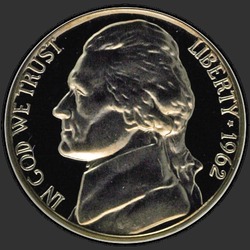 аверс 5¢ (nickel) 1962 "USA - 5 Cents / 1962 - Proof"