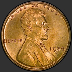 аверс 1¢ (пенни) 1939 "ЗША - 1 Cent / 1939 - D"