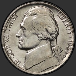 аверс 5¢ (nickel) 1985 "USA - 5 centů / 1985 - D"