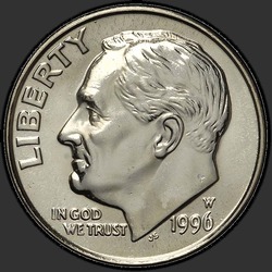 аверс 10¢ (dime) 1996 "USA - Dime / 1996 - { "_": "W"}"