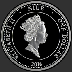 аверс 1$ (бак) 2016 "Бог морей Ауреус Нептун"