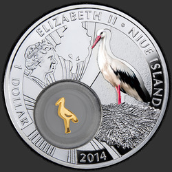 аверс 1$ (бак) 2014 "Символы счастья: Аист"