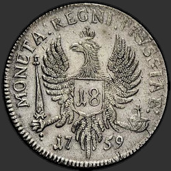аверс 18 pence 1759 "18 pence v roce 1759. "Elisabetha ... RUSSIAE""