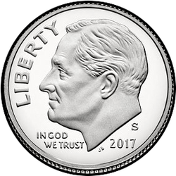 аверс 10¢ (dime) 2017 "S PROOF"