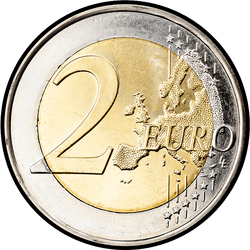 реверс 2€ 2012 "10 years of euro banknotes and coins"