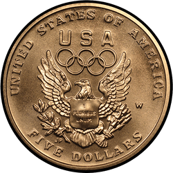 реверс 5 долараў (ЗША) 1992 "W Uncirculated (West Point)"